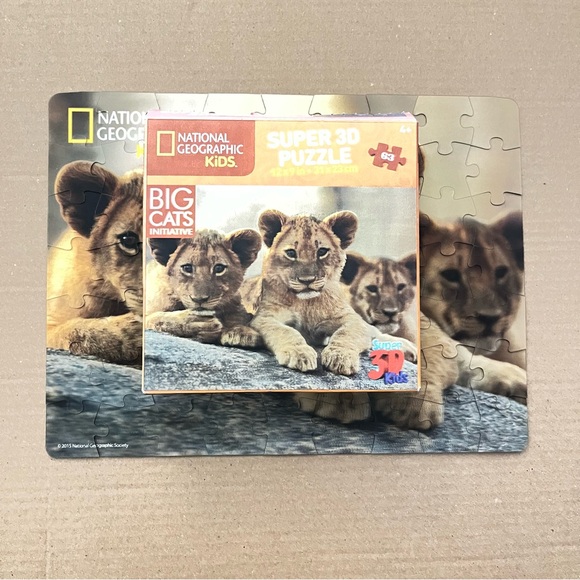 National Geographic Puzzle Kids Amazing Animals Lion Cubs 63 Piece 3D Jigsaw - Picture 14 of 14